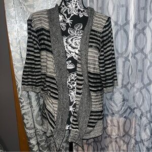 CJ Banks Black and Gray Striped knit Cardigan
